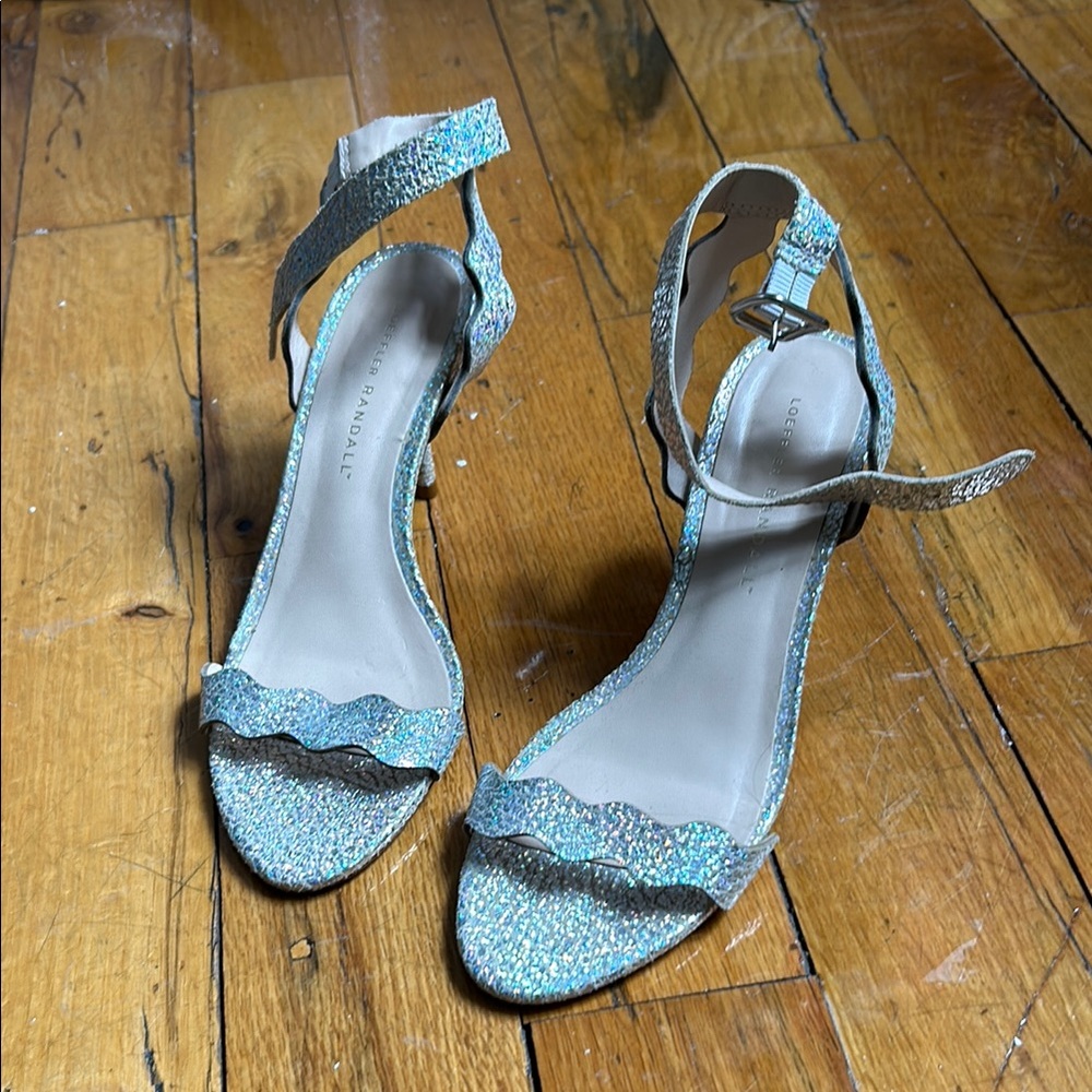 Loeffler Randall Glitter Strap Heels - Silver Size 7